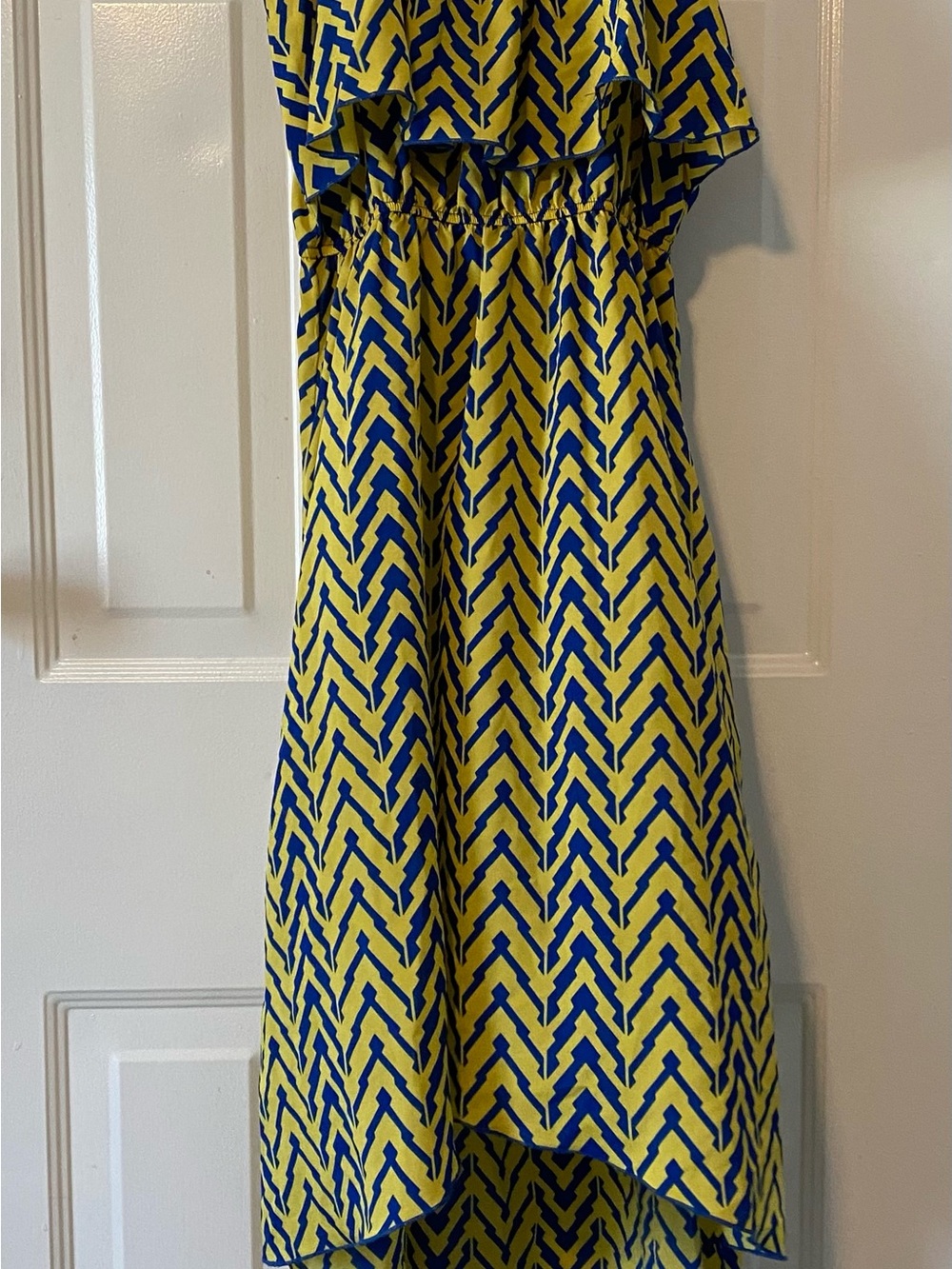 Chevron High-Low Dress in Yellow and Blue